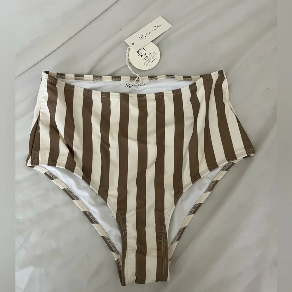 Rylee + Cru high waisted striped olive bikini bottom size Small - Picture 2 of 5